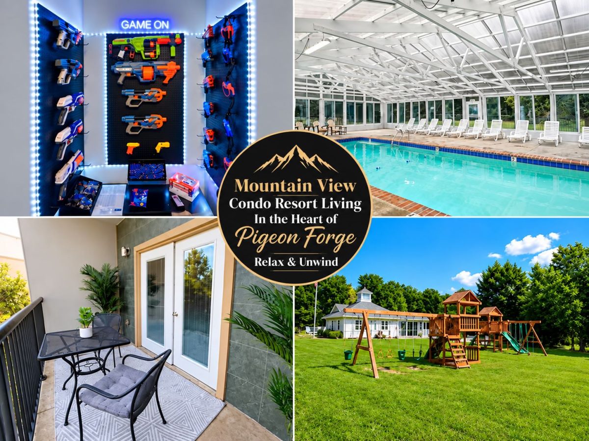 Pigeon Forge mountain view condo resort with indoor pool, game room, balcony, and playground